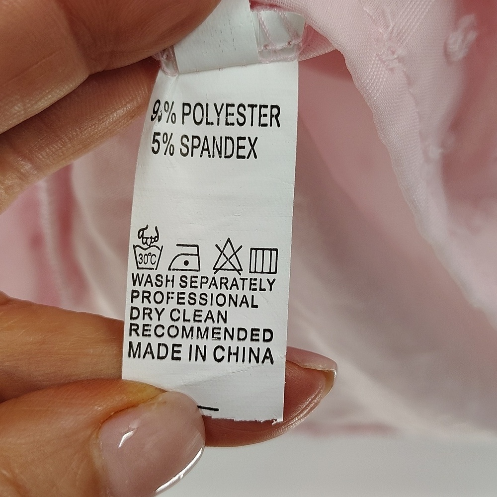 C+D+M Blouse Pink Size Medium Swiss Dot w Lace Sheer Back Short Sleeve V Neck - Picture 3 of 4
